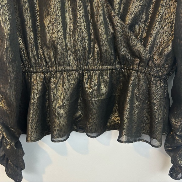 Walter Baker Faulk Puff Bronze Metallic Ruched Peplum Top Size - Picture 11 of 13